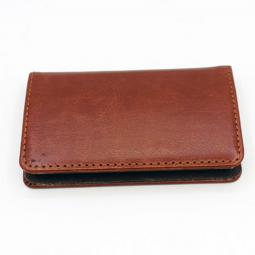 BROWN LEATHER METAL CARD HOLDER