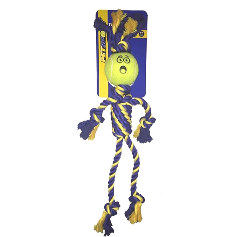 ABK BRAIDED ROPE SMALL RASTA MAN WITH TENNIS BALL