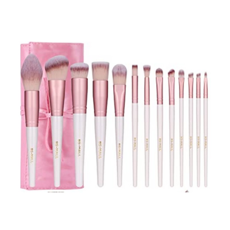 BS-MALL Makeup Brush Set 12 Pcs Premium Synthetic Foundation Powder Concealers Eye shadows Blush Makeup Brushes Lip Gold Cosmetic Brushes（ Rose）