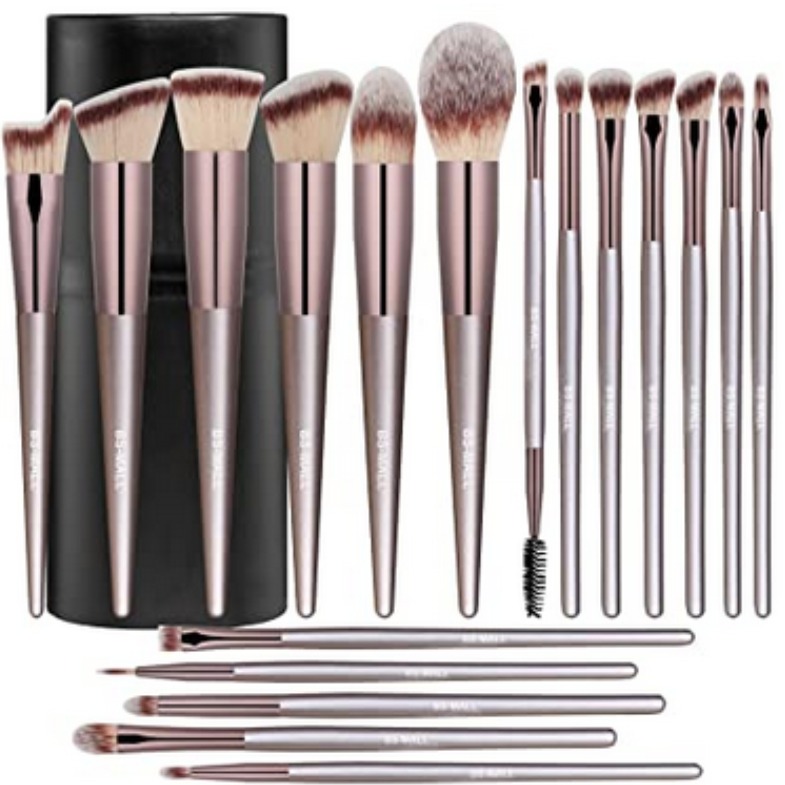 BS-MALL Makeup Brush Set 18 Pcs Premium Synthetic Foundation Powder Concealers Eye shadows Blush Makeup Brushes Champagne Gold Cosmetic Brushes with Black Case