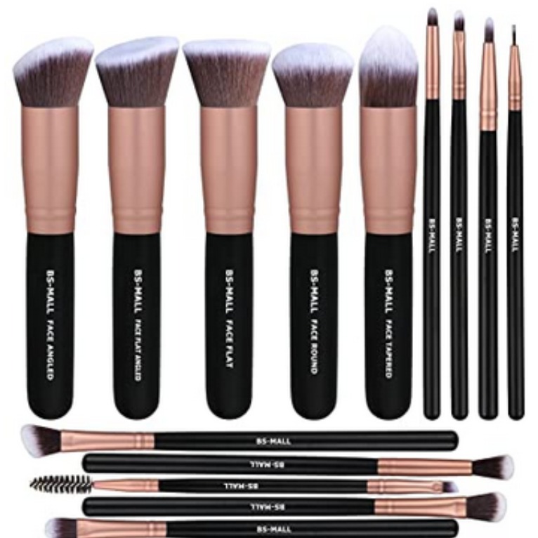 BS-MALL Makeup Brushes Premium Synthetic Foundation Powder Concealers Eye Shadows Makeup 14 Pcs Brush Set, Rose Golden, 1 Count