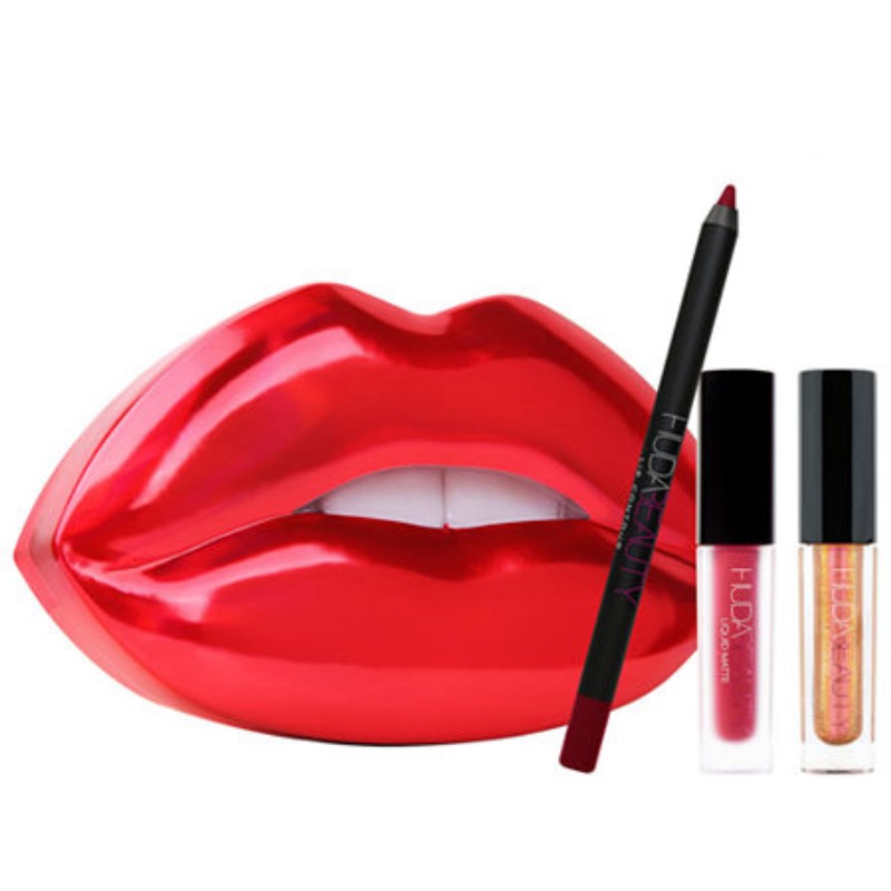 HUDA BEAUTY Contour & Strobe Liquid Lip Set, One Size , Red
