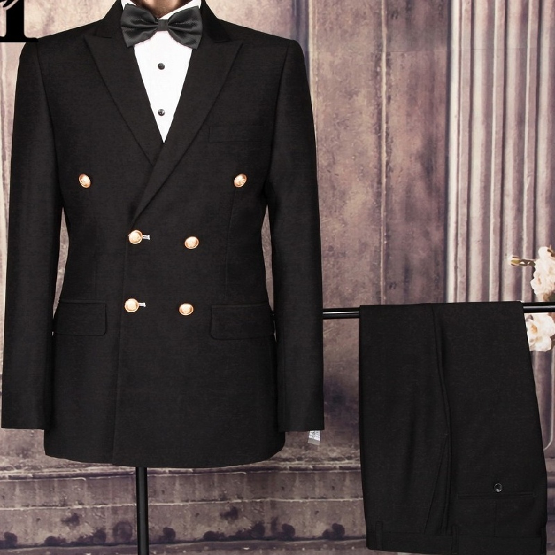 BLACK DOUBLE BREASTED SUIT ( golden bottons ) .