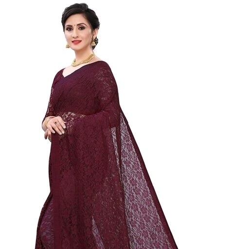Net Saree - Dark Red