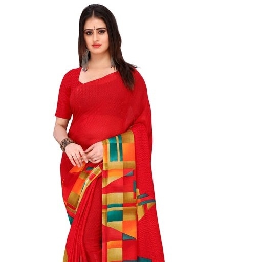 Georgette Saree - Dark Red