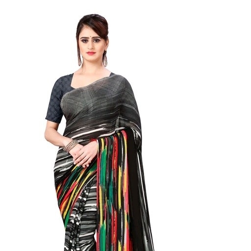 Georgette Saree - Black Multicolor
