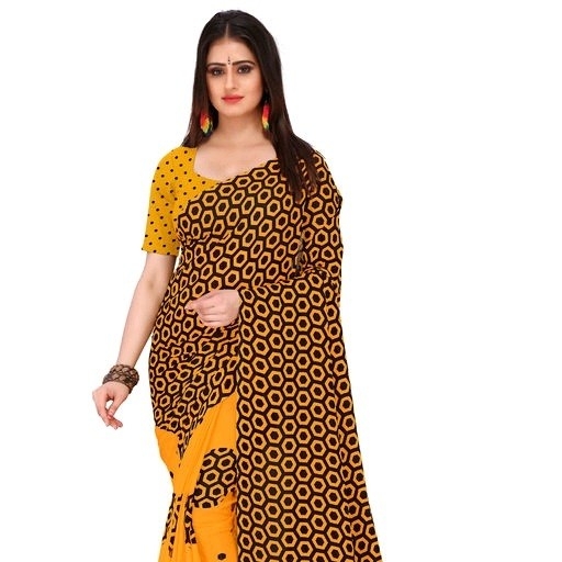 Georgette Saree - Yellow - Black