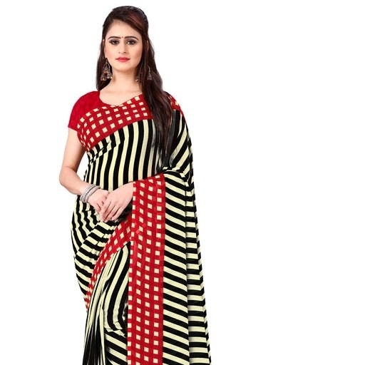 Georgette Saree - Red - Black Multicolour