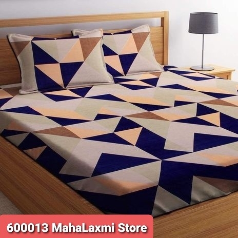 Glace Cotton Double Bedsheet - Cream & Blue