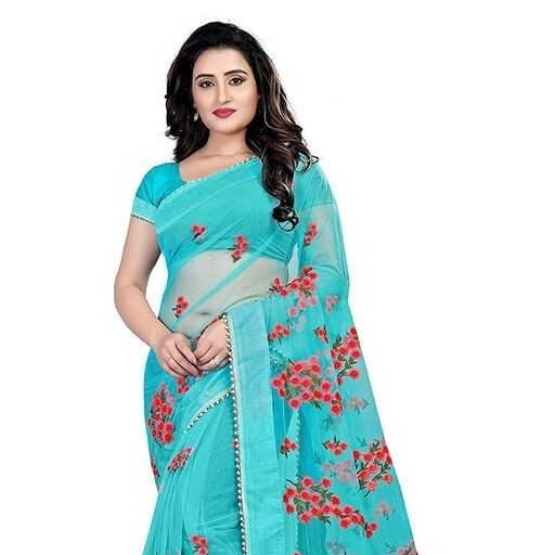 Net Saree - Sea Green Colour