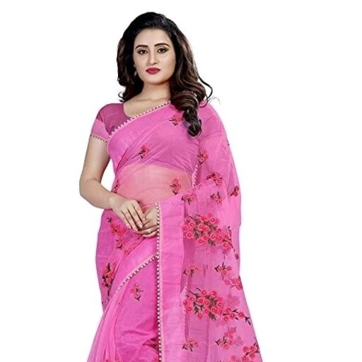 Net Saree - Light Pink