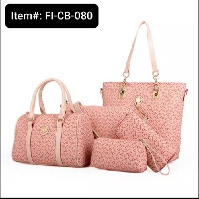 Artvan Lady Fashion PU Handbag set with Crossbody Bag (5pc) (Pink)
