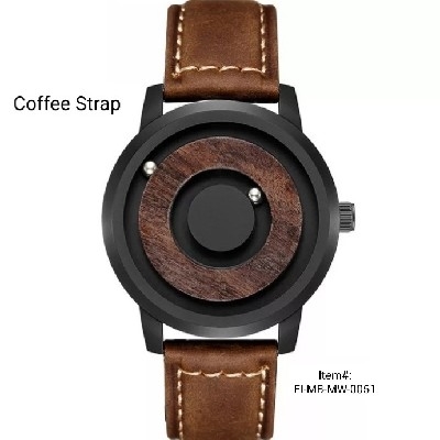 Eutour Magnetic Ball Wooden Dial Men's Watch (Coffee Strap)