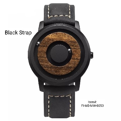 Eutour Magnetic Ball Wooden Dial Men's Watch (Black Strap)
