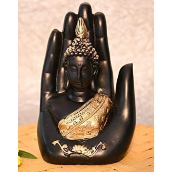 Polyresin Idol, Buddha with Hand, Black & Golden, Price 250