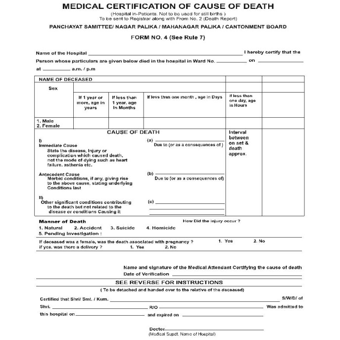 Cause Of Death Certificate No.4