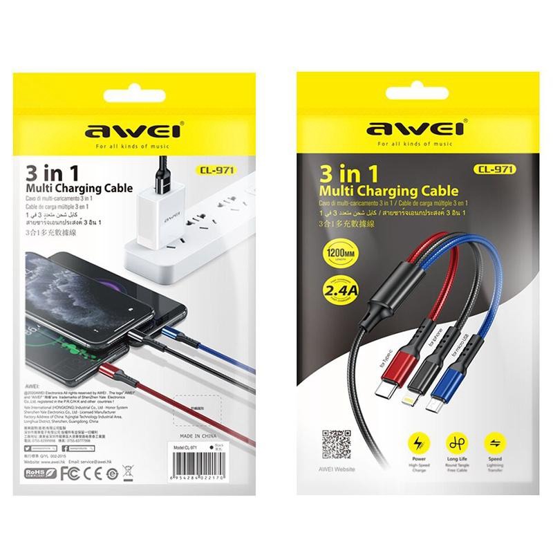 Awei CL 971 Three in One Data Cable & Charger