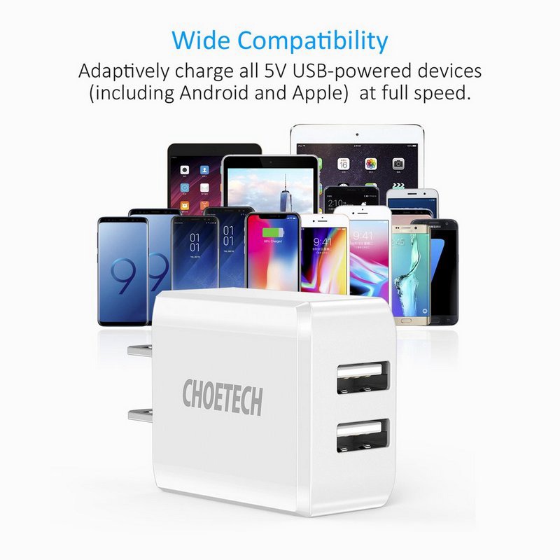CHOETECH C0030 12w Adapter 2USB Port (3 Month Warranty)