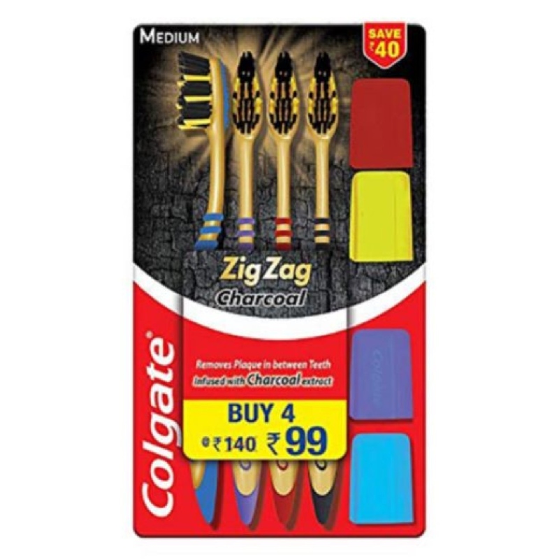 Colgate Zig Zag Charcoal Pack of 4 Medium Tbr