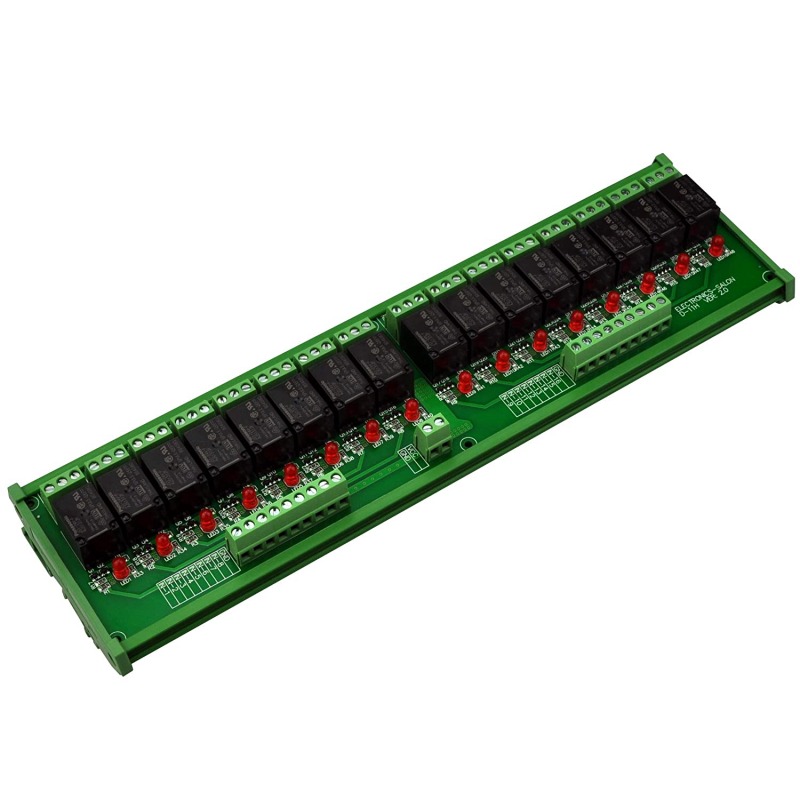 DIN Rail Mount 16 SPDT 10Amp Power Relay Interface Module (DC 24V)