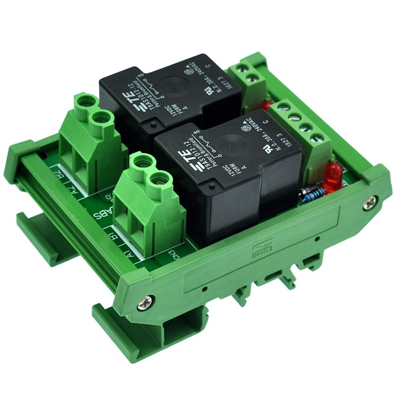 CZH-Labs DIN Rail Mount 24V Passive 2 SPST-NO 30Amp Power Relay Module.